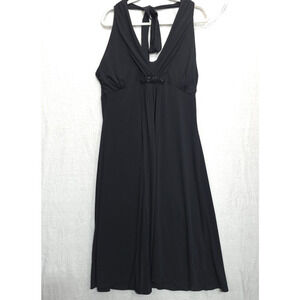 Z Studio Halter Dress‎ Babydoll Embellished Open Back Deep V Neck Women 16 Black